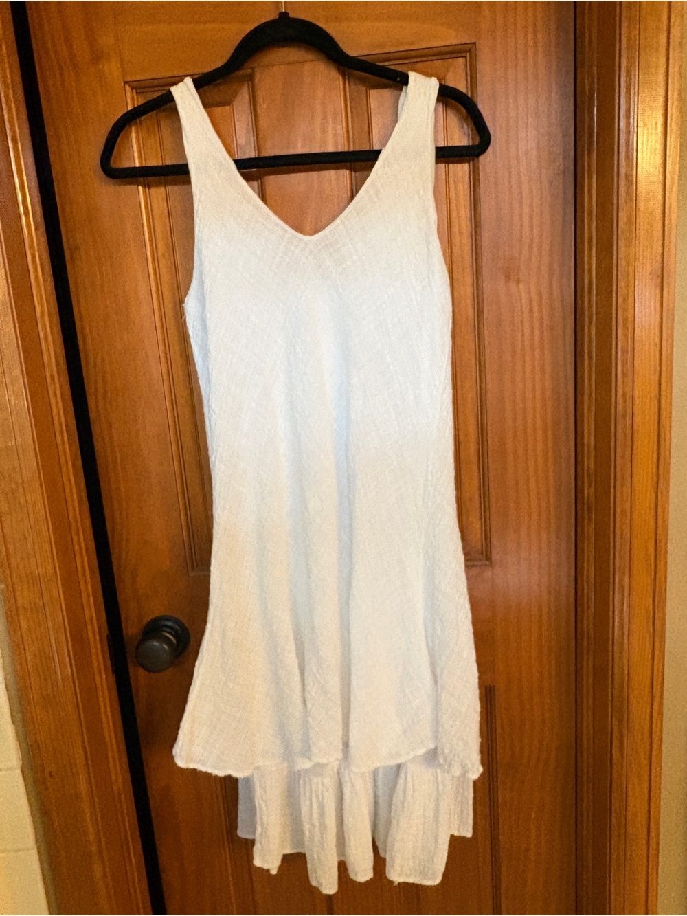 White Sleeveless V-Neck Textured Midi Dress